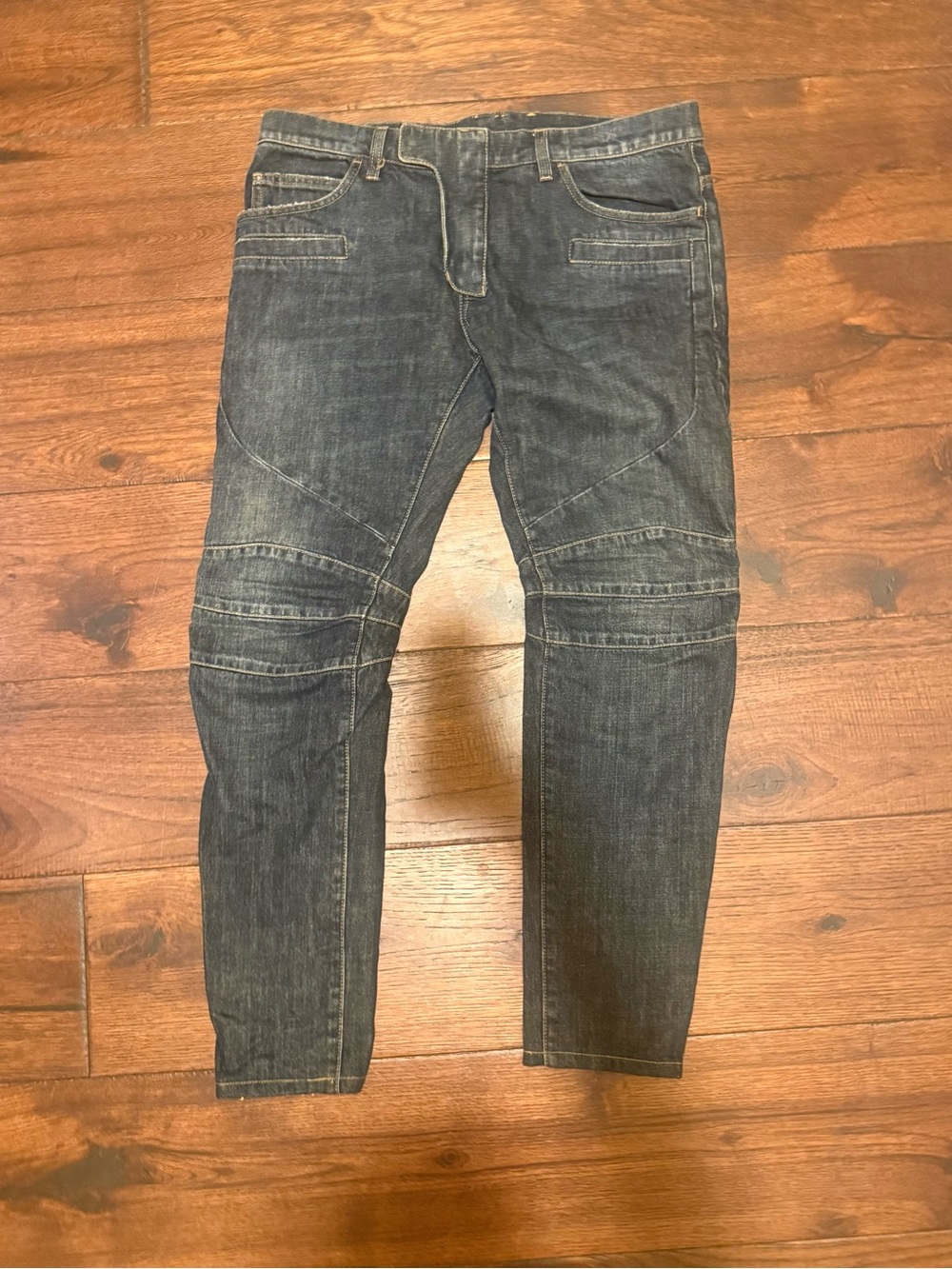BALMAIN PARIS MENS BIKER MOTO DENIM JEANS, SIZE 34, INDIGO BLUE WASH - Picture 2 of 15